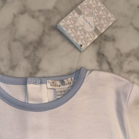 NWT KISSY KISSY BEAR BLUE & WHITE FOOTIE 6/9M - Picture 6 of 8